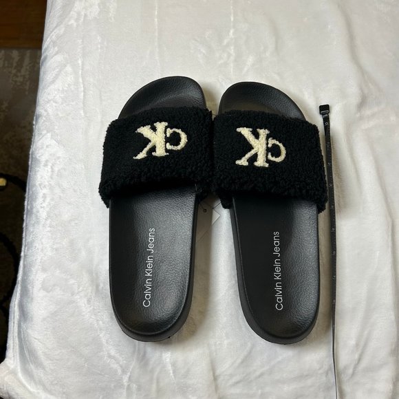 Men\'s Black Calvin Klein Slides w/ Sherpa Fur main image 6